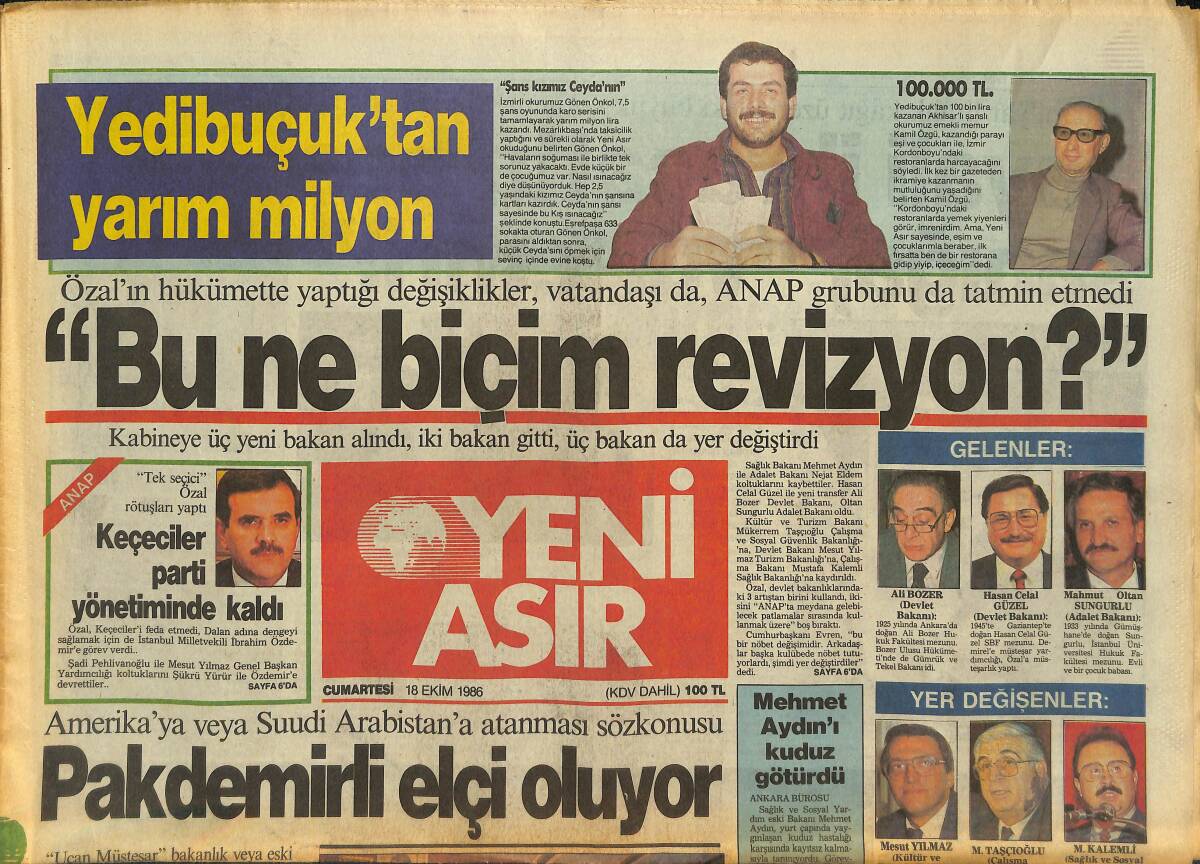 Yeni Asır Gazetesi 18 Ekim 1986 - 1992 Olimpiyatını Alan Barcelona'da Şenlik Var - Galatasaray Kampında Tele-Kızlar Cirit Atıyor GZ133566 - 1