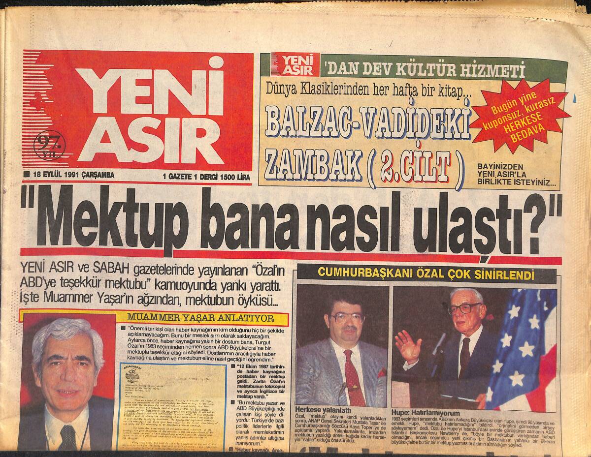 Yeni Asır Gazetesi 18 Eylül 1991 - ANAP'ın Adı Yenilendi - Alsancak'ta İsim Tartışması GZ132051 - 1