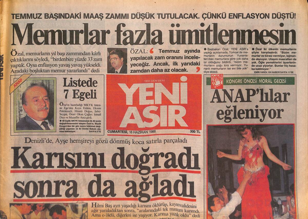 Yeni Asır Gazetesi 18 Haziran 1988 - Kutlu-Sargın İçin Avrupa'dan Tehdit - Altay'da Yenilik Harekatı Başladı GZ132074 - 1