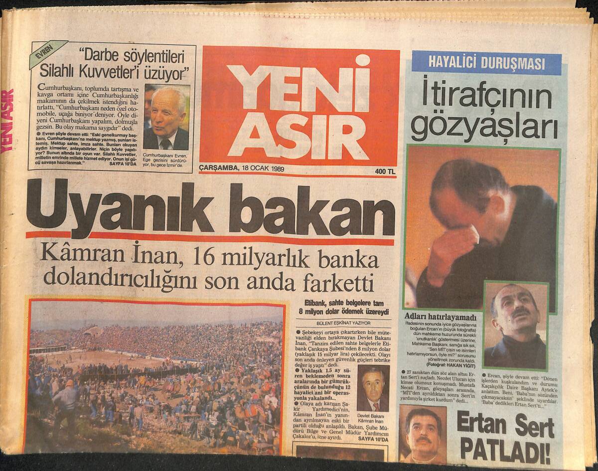 Yeni Asır Gazetesi 18 Ocak 1989 - Galatasaray'ın Başı Kadınlarla Dertte - Avrupa'ya Türk Askeri GZ132088 - 1