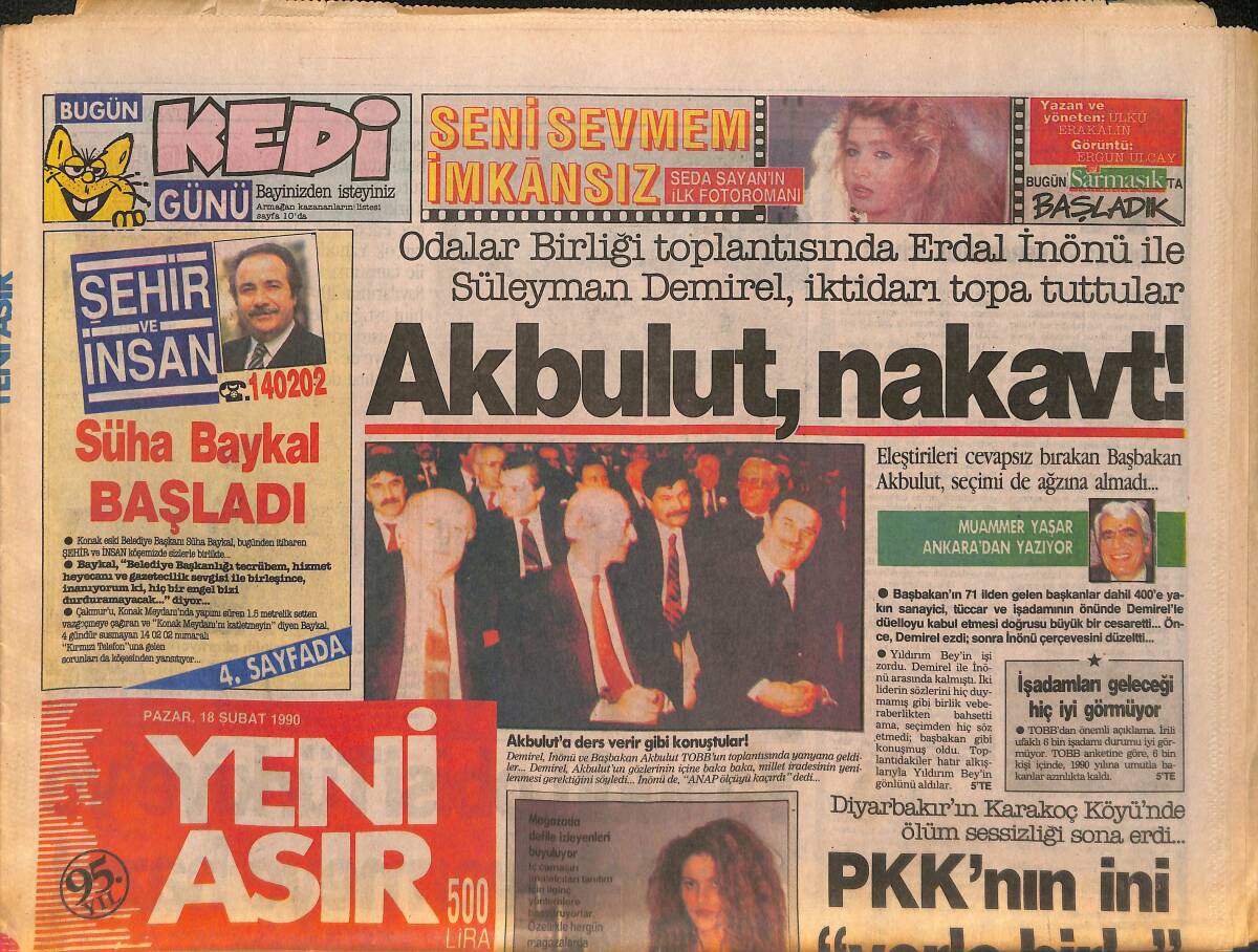 Yeni Asır Gazetesi 18 Şubat 1990 - Süleyman Demirel İktidarı Topa Tuttu - PKK'nın İni Yerle Bir Oldu GZ132224 - 1