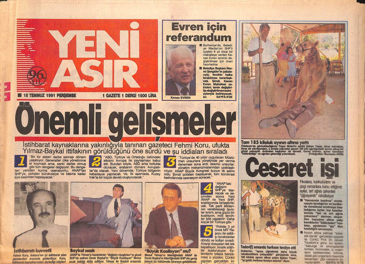 Yeni Asır Gazetesi 18 Temmuz 1991 - Tanju İle Hülya Avşar'a 3 Yıl Hapis İstendi GZ134413 - 1