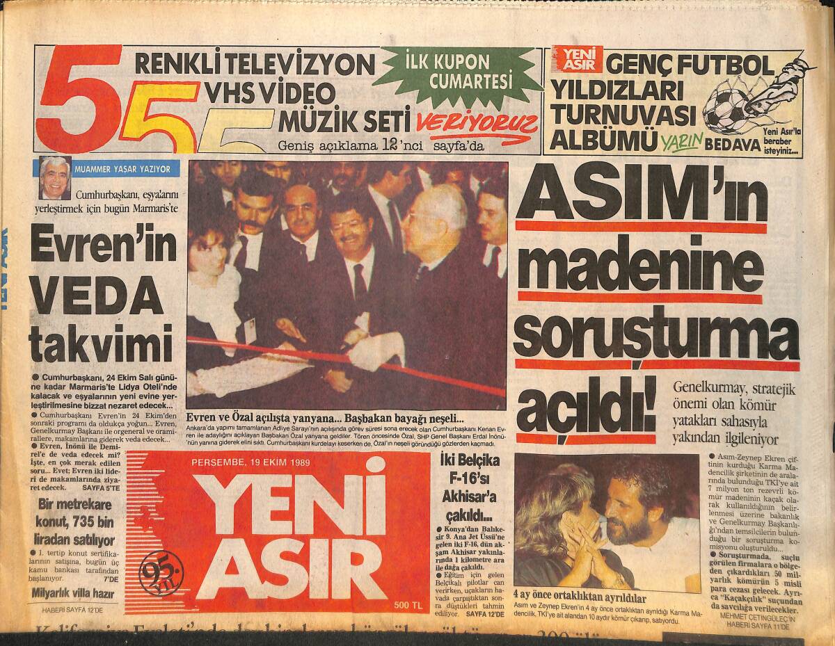 Yeni Asır Gazetesi 19 Ekim 1989 - Kaliforniya'da Büyük Deprem Dev Binalar Köprüler Çöktü; En Az 300 Ölü var - Kenan Evrenin Görev Süresi Doldu GZ132240 - 1