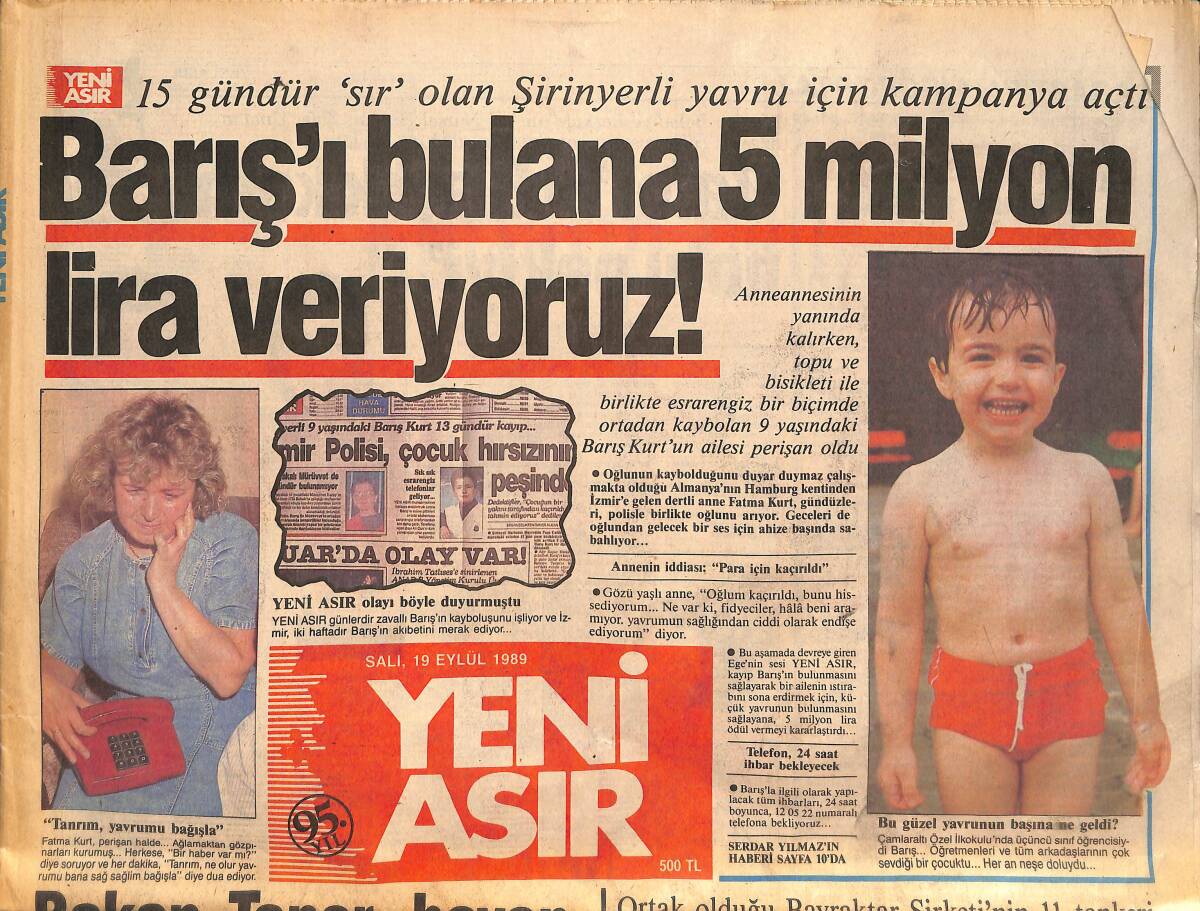 Yeni Asır Gazetesi 19 Eylül 1989 - Korkut Özal'ın Uykularını Kaçıracak Olay ! - Türk Futbolu Nasıl Kurtulur ? GZ134069 - 1