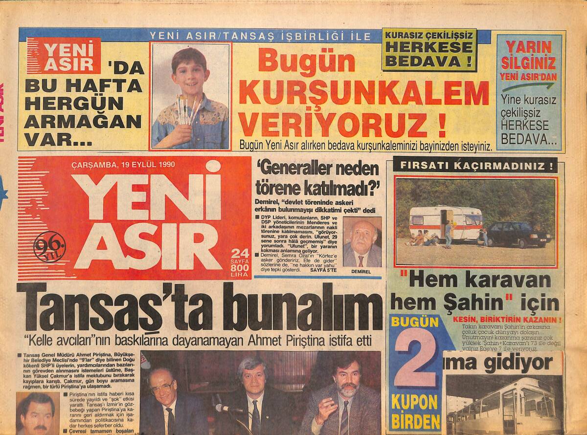 Yeni Asır Gazetesi 19 Eylül 1990 - Tansaş'ta Bunalım - Ceyar'ın Yeni Şeytanlıkları Magic Box'ta GZ133622 - 1