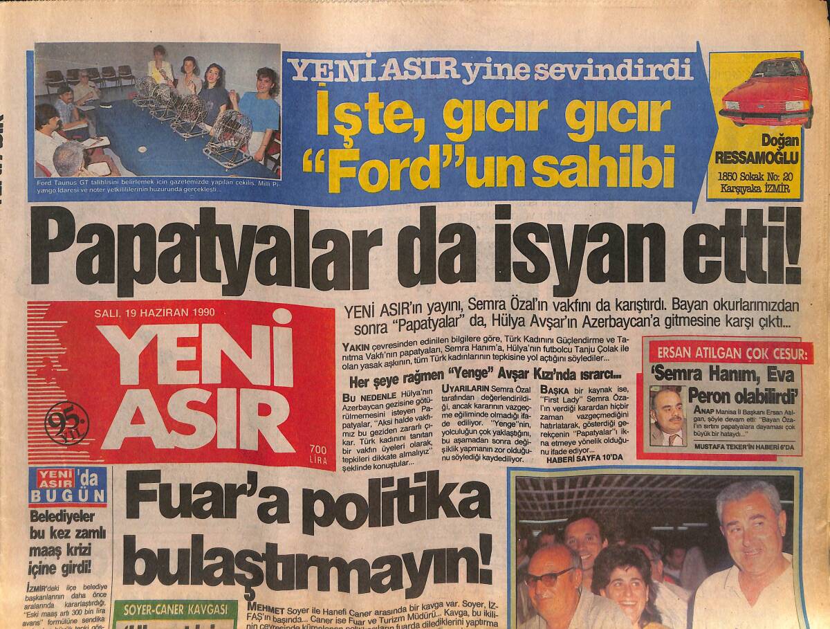 Yeni Asır Gazetesi 19 Haziran 1990 - Konak Belediyesi Çalışanları Kahroldu - Ersan Atılgan Çok Cesur GZ133828 - 1