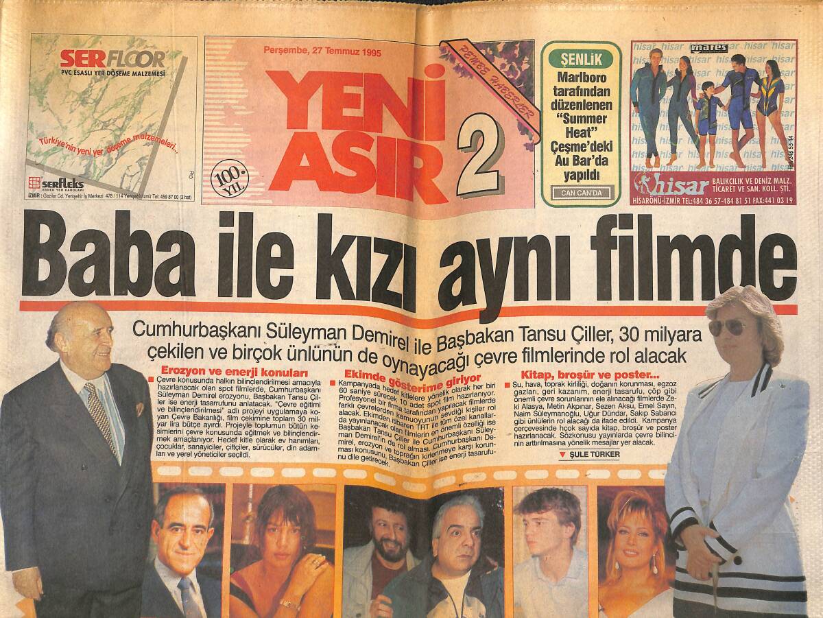 Yeni Asır Gazetesi 2 Eki 27 Temmuz 1995 - Süleyman Demirel İle Kızı Aynı Filmde GZ133645 - 1