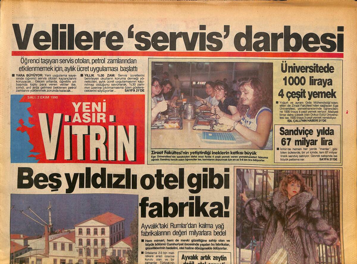 Yeni Asır Gazetesi 2 Ekim 1990 - Fener'e Prim Dopingi - Kartal'In Kozu Feyyaz GZ153665 - 1