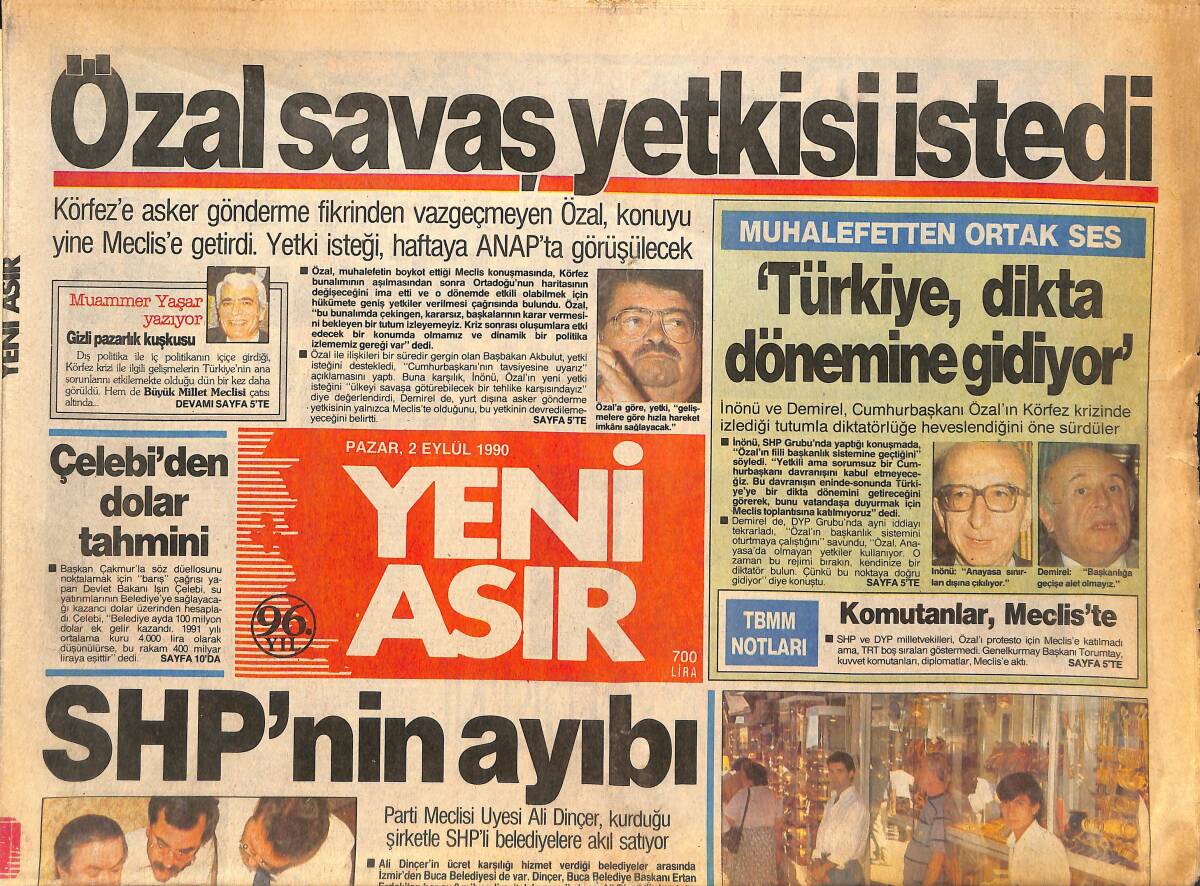 Yeni Asır Gazetesi 2 Eylül 1990 - Saddam Çöküyor - Körfez Krizi Bile Altını Kurtaramadı GZ133699 - 1