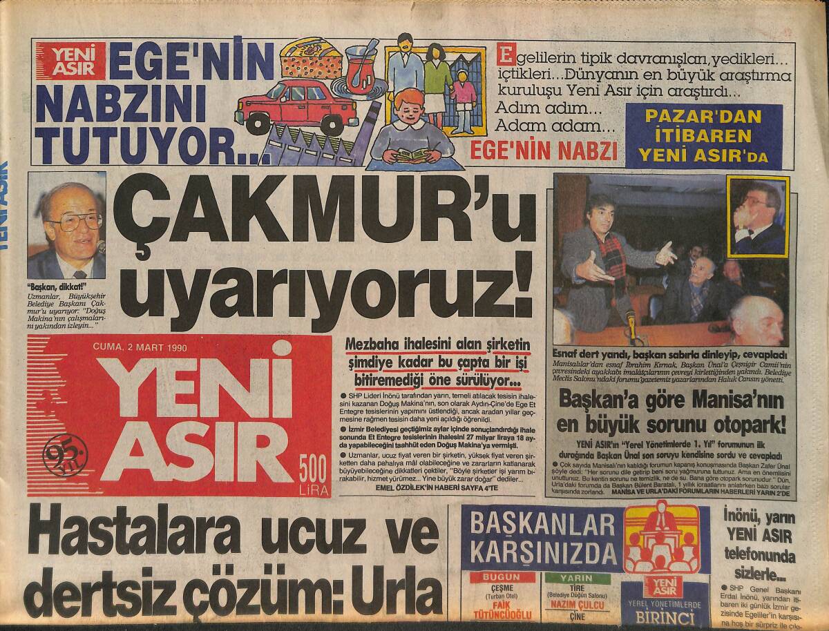Yeni Asır Gazetesi 2 Mart 1990 - Özal Gelen Zamları Hemen Düşürdü - Fenerde Olaylar Bitmiyor GZ132234 - 1