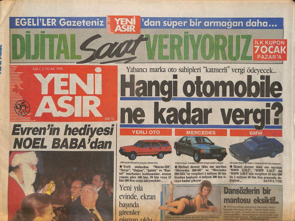 Yeni Asır Gazetesi 2 Ocak 1990 - Hangi Otomobilde Ne Kadar Vergi ? - Brezilyalılar Ve İngilizler Tamamen Zıt GZ133650 - 1