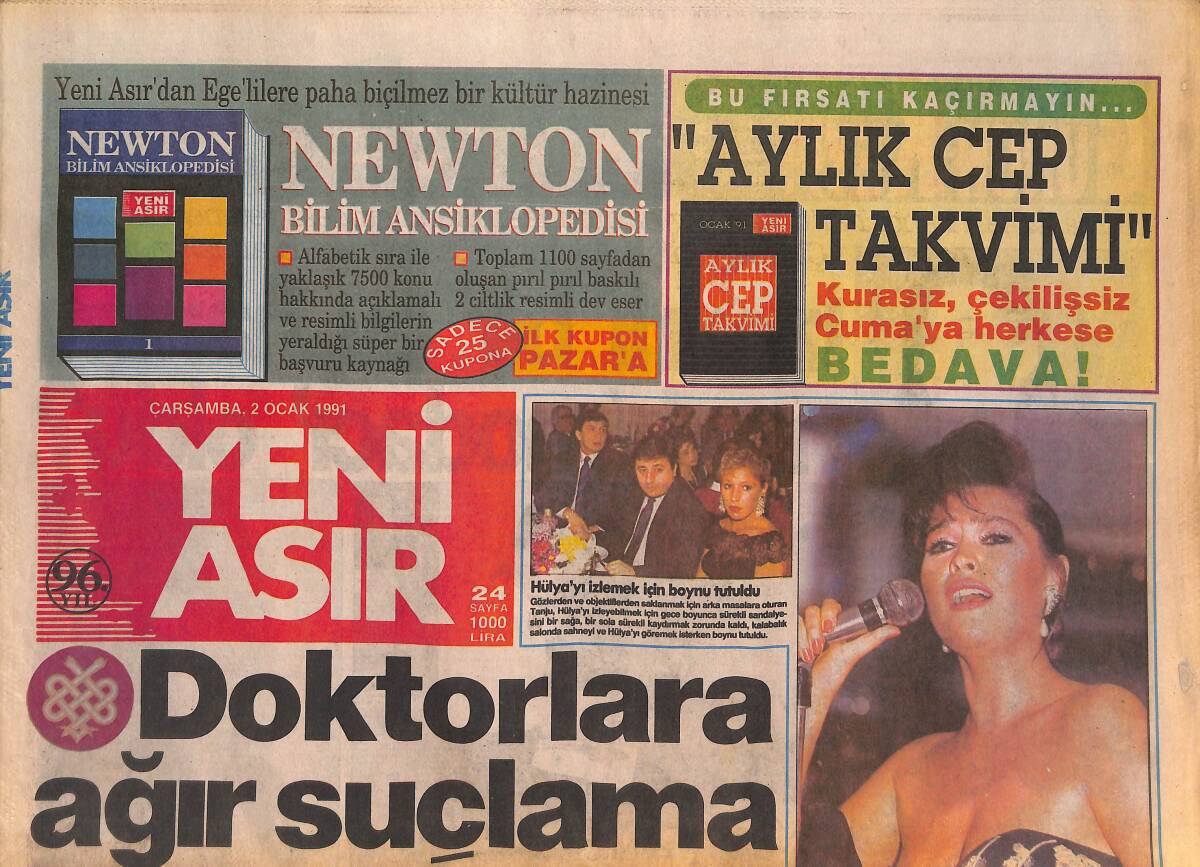 Yeni Asır Gazetesi 2 Ocak 1991 - İşte , Peter Sellers'ten Bir Kara Mizah Örneği - Egeliler İçin En Şanssız Yılbaşı GZ132067 - 1