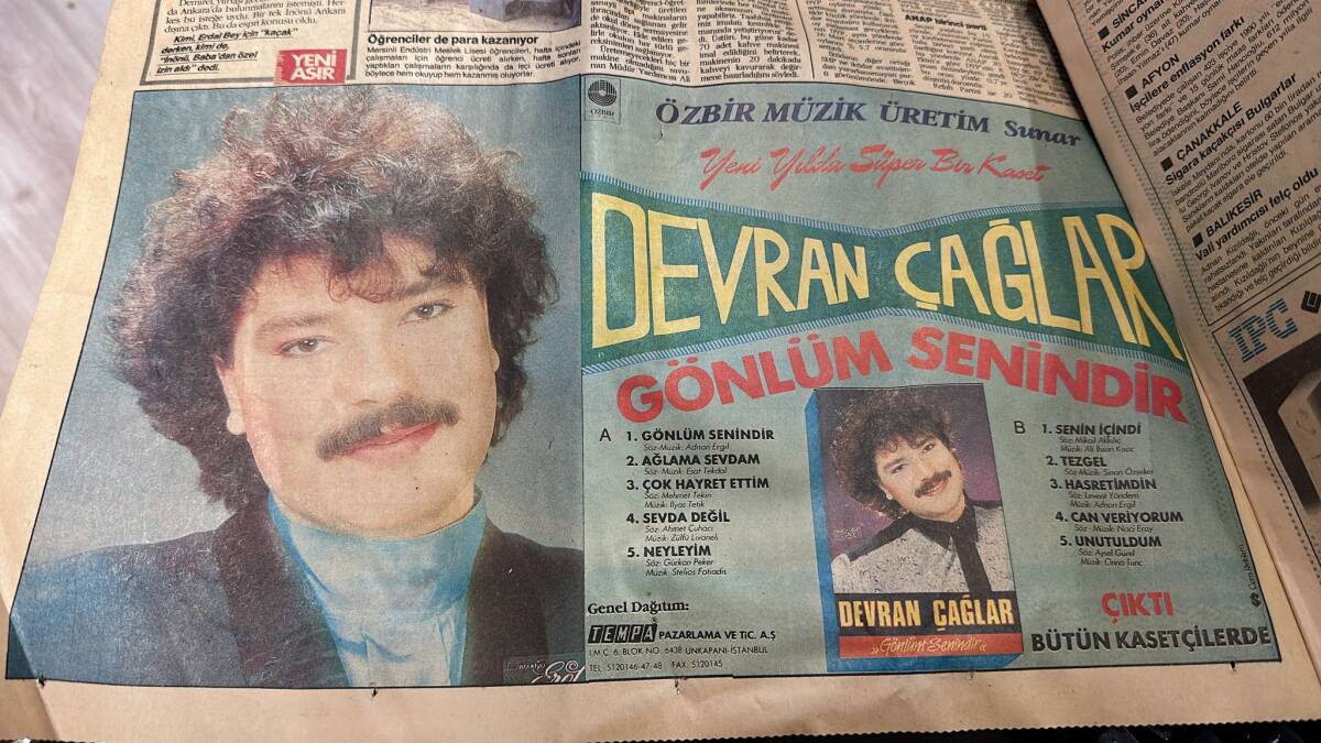 Yeni Asır Gazetesi 2 Ocak 1992 - Devran Çağlar 'Gönlüm Senindir' Kaset Afişi - Güreş'in Oğlu Rezalet Çıkardı GZ134082 - 2