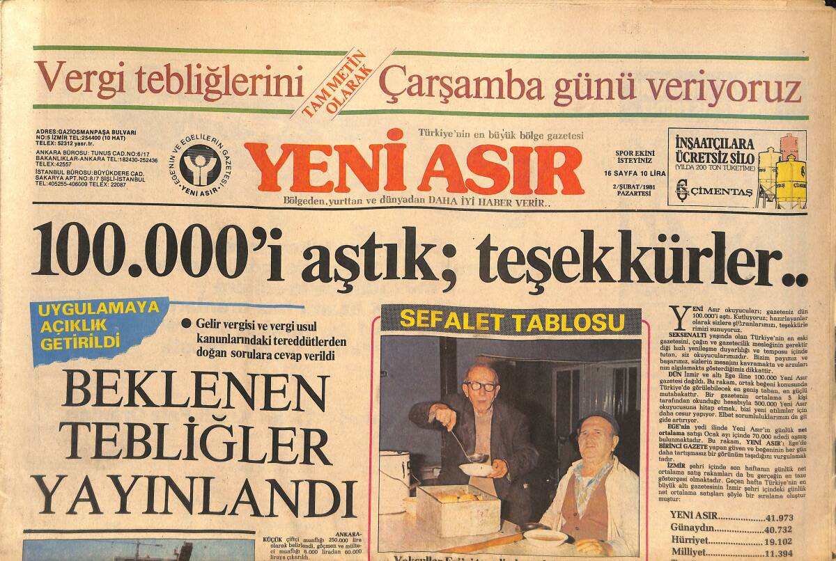Yeni Asır Gazetesi 2 Şubat 1981 - Gazete Kâğıdına Artık Döviz Ödemeyeceğiz GZ134362 - 1