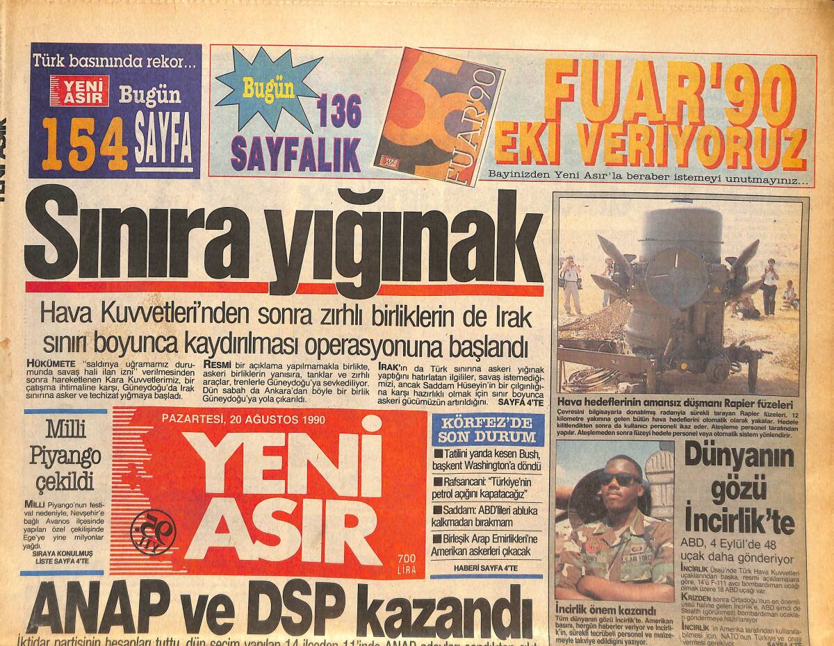 Yeni Asır Gazetesi 20 Ağustos 1990 - Barış Manço'dan Bedava Konser - Dünyanın Gözü İncirlik'te GZ133724 - 1
