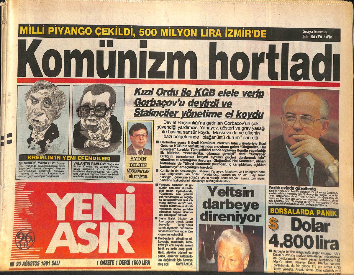 Yeni Asır Gazetesi 20 Ağustos 1991 - ANAP Kendine Çok Güveniyor - Komünizm Hortladı GZ132053 - 1