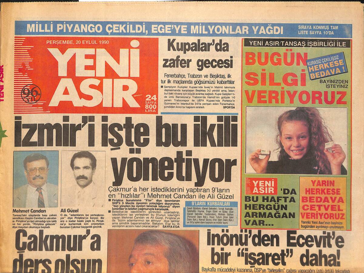 Yeni Asır Gazetesi 20 Eylül 1990 - Coşkun Sabah Evini Çeşme'den Alıp Eşyalarını da İzmir'den Seçti...Ve Müjdesini Verdi GZ133623 - 1