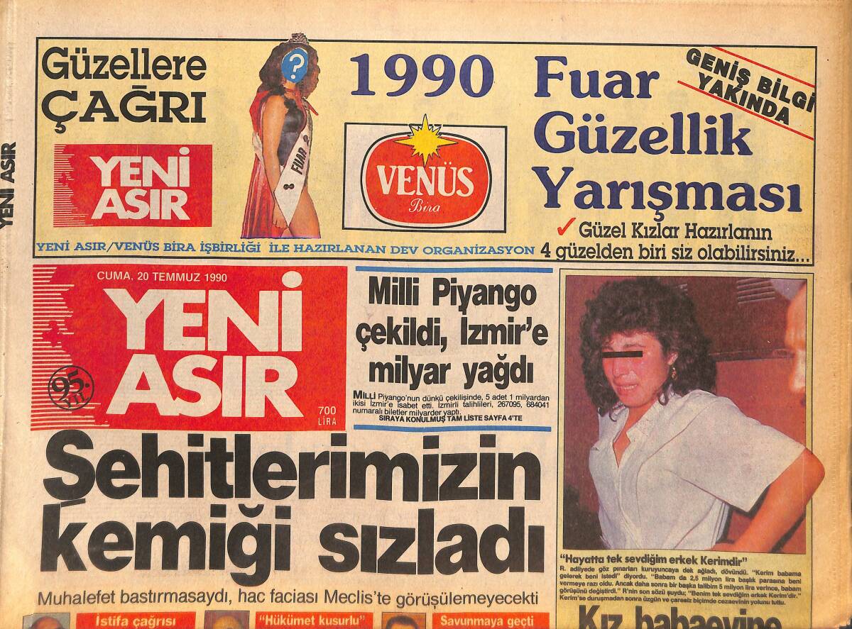 Yeni Asır Gazetesi 20 Temmuz 1990 - Şehitlerimizin Kemiği Sızladı - Adnan Kahveciden Yunanistan Örneği - Semih'e Antrenmandan Sonra Bıçak Çekildi GZ132221 - 1