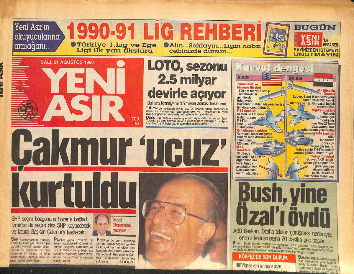 Yeni Asır Gazetesi 21 Ağustos 1990 - Çakmur Ucuz Kurtuldu - Ayla Dikmen Öldü GZ133725 - 1