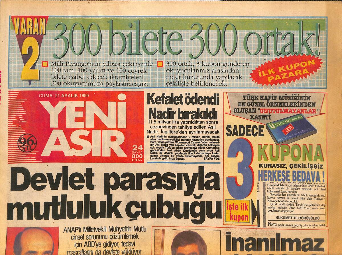 Yeni Asır Gazetesi 21 Aralık 1990 - Devlet Parasıyla Mutluluk Çubuğu - İslami Defile GZ133753 - 1