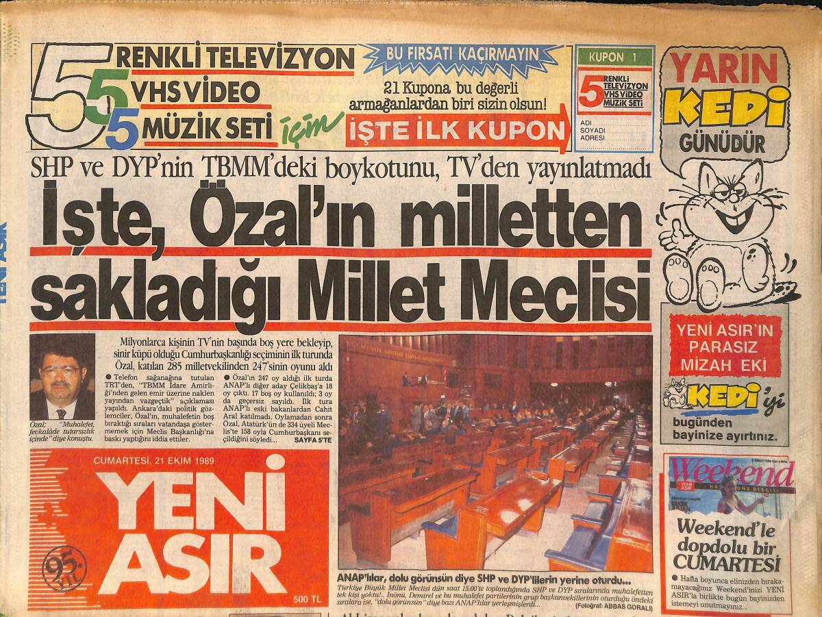 Yeni Asır Gazetesi 21 Ekim 1989 - İşte Özal'ın Milletten Sakladığı Millet Meclisi - İdamdan Dönen Milletvekili Özal'ı Uyardı : Bu İşin Sonu İyi Değil GZ132239 - 1