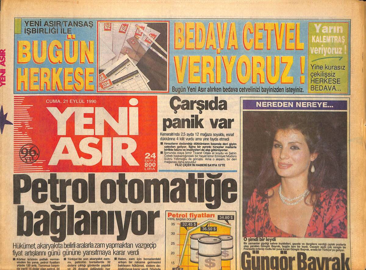 Yeni Asır Gazetesi 21 Eylül 1990 - Petrol Otomatiğe Bağlanıyor - Güngör Bayrak Fuar Açacak ! GZ133624 - 1