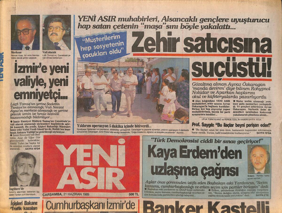 Yeni Asır Gazetesi 21 Haziran 1989 - Kaya Erdem'den Uzlaşma Çağrısı - La Toya Çeşme'ye Geliyor - Evren'i , Coşkun Sabah'ın Bestesi İle Karşıladılar GZ134375 - 1