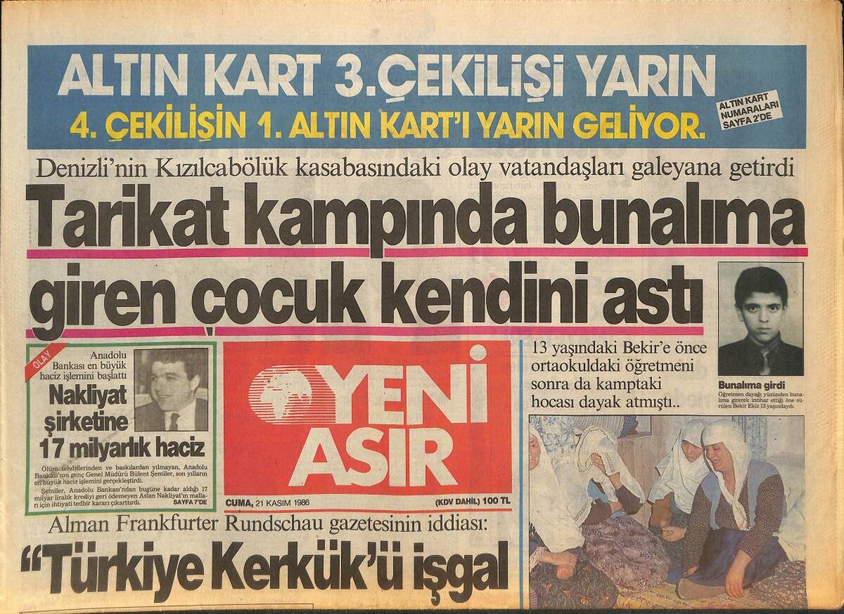 Yeni Asır Gazetesi 21 Kasım 1986 - Müjdat Gezen'le Tunca Toskay Mahkemelik Oldu - Beşiktaş'ta Sinirler Gergin GZ133630 - 1