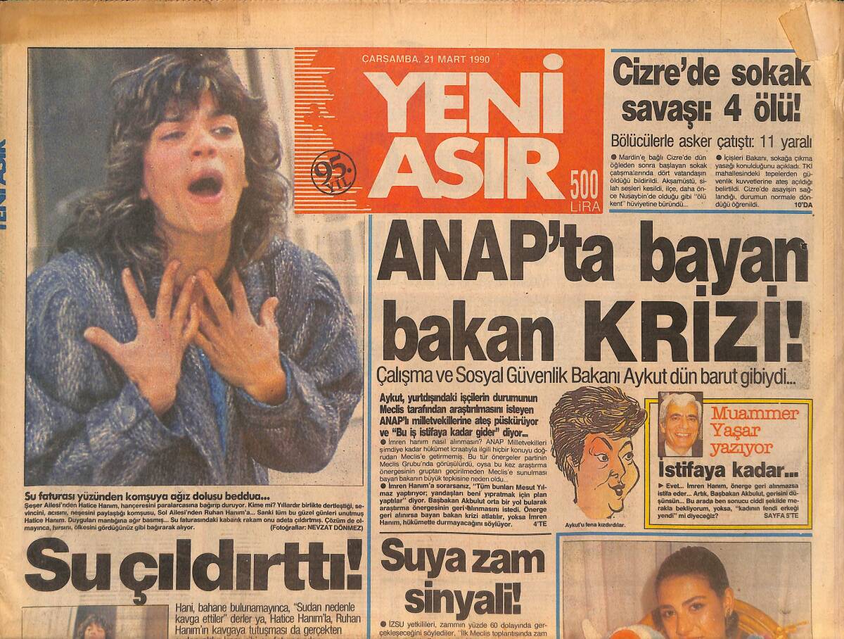 Yeni Asır Gazetesi 21 Mart 1990 - Kalp Hastalarına En İyi İlaç Zeytinyağı - ANAP'ta Bayan Bakan Krizi ! GZ134228 - 1