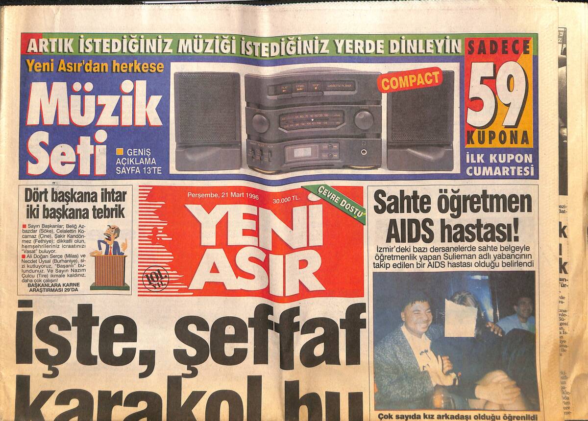 Yeni Asır Gazetesi 21 Mart 1996 - Galatasaray'ın Onur Maçı - Karşıyaka'da Çirkin Saldırı GZ133632 - 1
