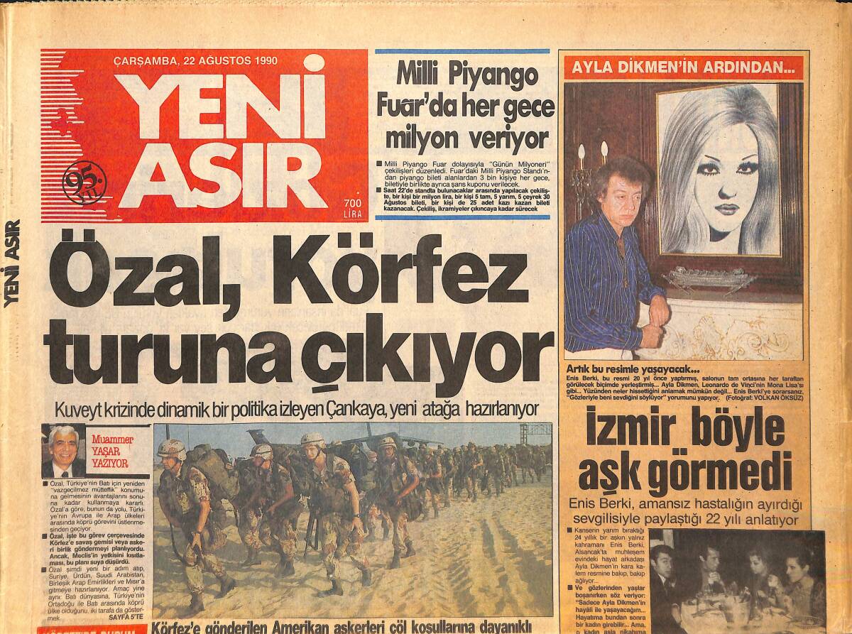 Yeni Asır Gazetesi 22 Ağustos 1990 - Gönül Yazar Ve Haluk Cansın Bu Akşam Sizlerle - Yılmaz Vural KSK'de Mike Federasyon'da GZ133698 - 1