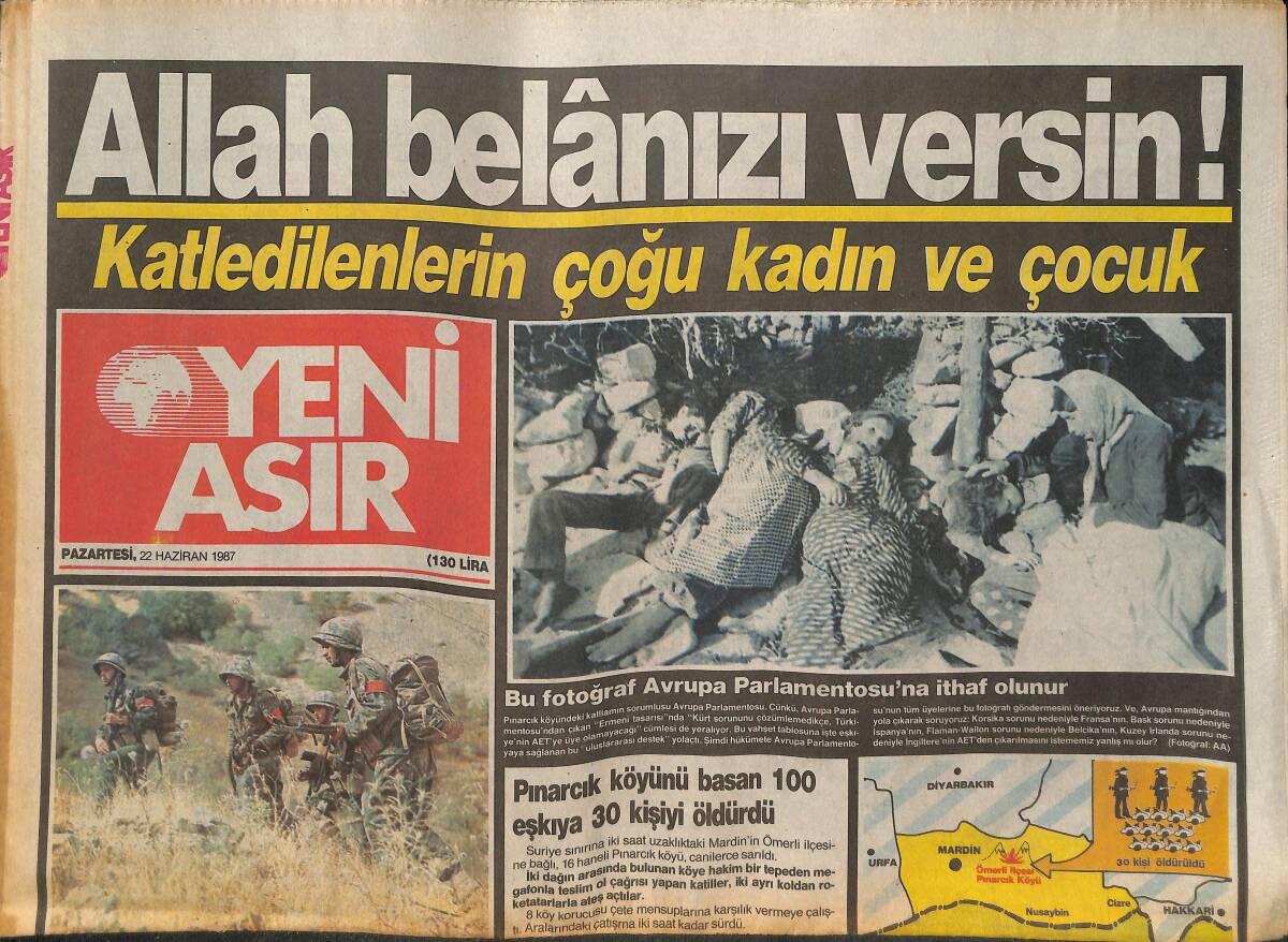 Yeni Asır Gazetesi 22 Haziran 1987 - Pınarcık Köyünü Basan 100 Eşkıya 30 Kişiyi Öldürdü - İslami Ticaret Sistemi Kandırmaca GZ133824 - 1