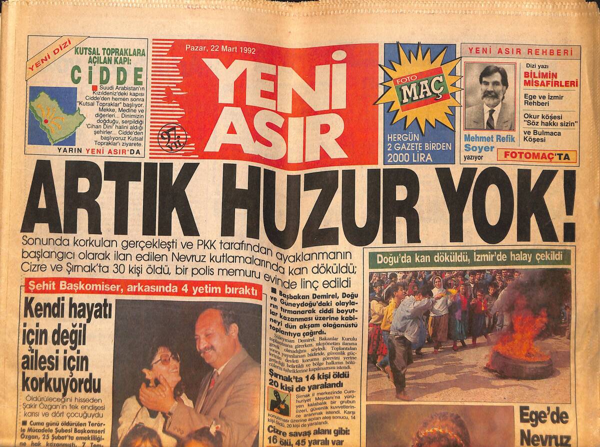Yeni Asır Gazetesi 22 Mart 1992 - Nurcan Eraslan Enkaz Altında 9 Gün Yaşadı - Özal 