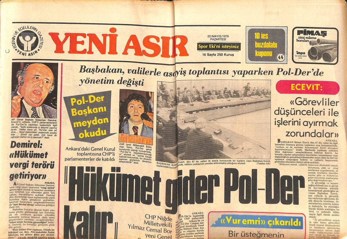Yeni Asır Gazetesi 22 Mayıs 1978 - Yol Ve Kanal İsteğini Belirten Pankartlar Alyanak'ı Kızdırdı - Hükümet Gider Pol-Der Kalır GZ147130 - 1