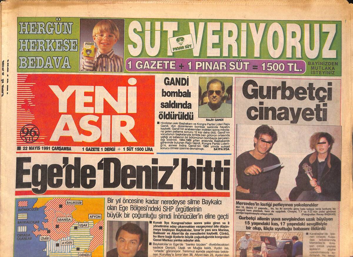 Yeni Asır Gazetesi 22 Mayıs 1991 - Hasan Celal Güzel : Özal Karışmazsa Kazanırım - Tanju Ve Rıdvan Anlaşarak Fiyat Yükseltiyor - Ege'de 