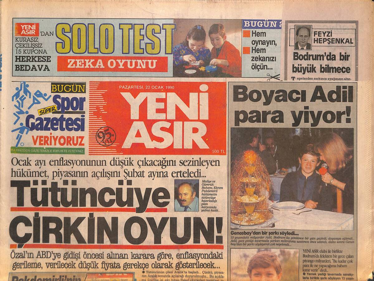 Yeni Asır Gazetesi 22 Ocak 1990 - Piyasada Sahte Hisse Senedi - Tütüncüye Çirkin Oyun ! GZ134324 - 1