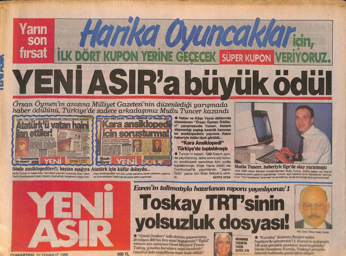 Yeni Asır Gazetesi 22 Temmuz 1989 - Ücretsiz sağlık hizmetine son verildi - Almanlar Rıdva'ı istedi - Altay sefilleri oynuyor GZ132158 - 1