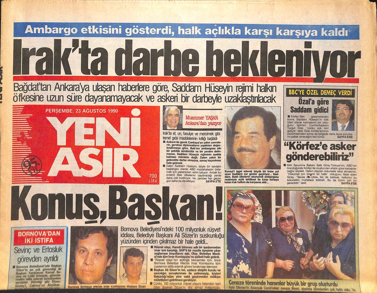 Yeni Asır Gazetesi 23 Ağustos 1990 - Emel Sayın Ve Bülent Ersoy Muhteşem - Irak'ta Darbe Bekleniyor GZ133746 - 1