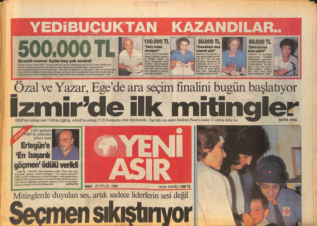 Yeni Asır Gazetesi 23 Eylül 1986 - İzmir'de İlk Mitingler - Türkler Konusunda Bulgaristan Suskun GZ133636 - 1