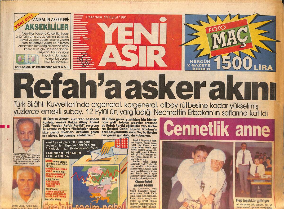 Yeni Asır Gazetesi 23 Eylül 1991 - DYP'li Sakıcı Rakibine Silah Çekti - Otobüs Firması Fiyatlarını Düşürünce rakip Firmayla Kanlı Bıçaklı Kavga Etti GZ132317 - 1