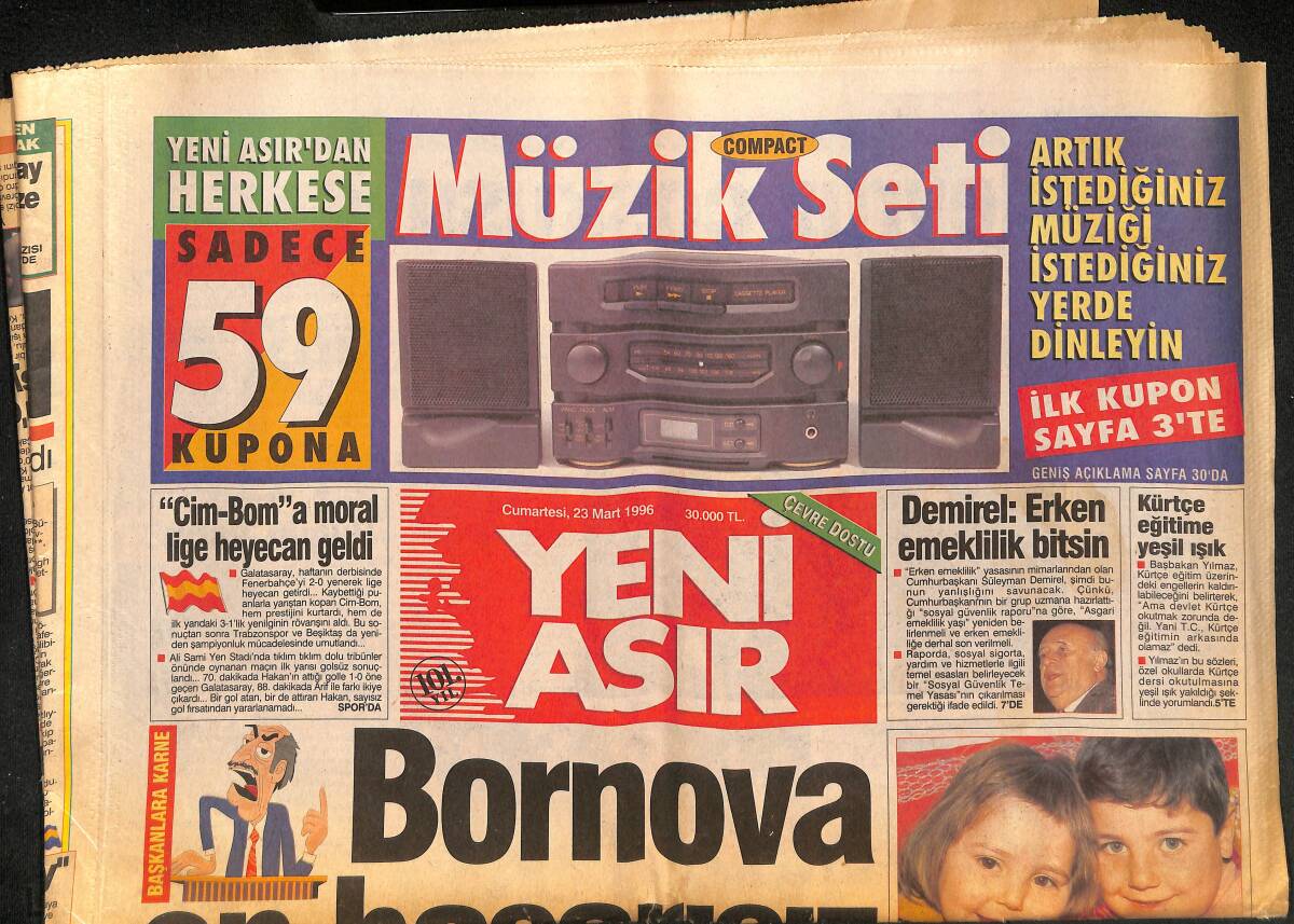 Yeni Asır Gazetesi 23 Mart 1996 - Galatasaray'ın İntikamı - Demirel : Erken Emeklilik Bitsin GZ134310 - 1