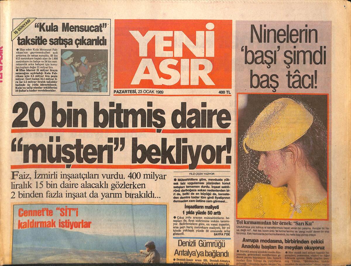 Yeni Asır Gazetesi 23 Ocak 1989 - Gökova , Meclis'in Elinden Kurtulur Mu ? - Denizli Gümrüğü Antalya'ya Bağlandı GZ132084 - 1