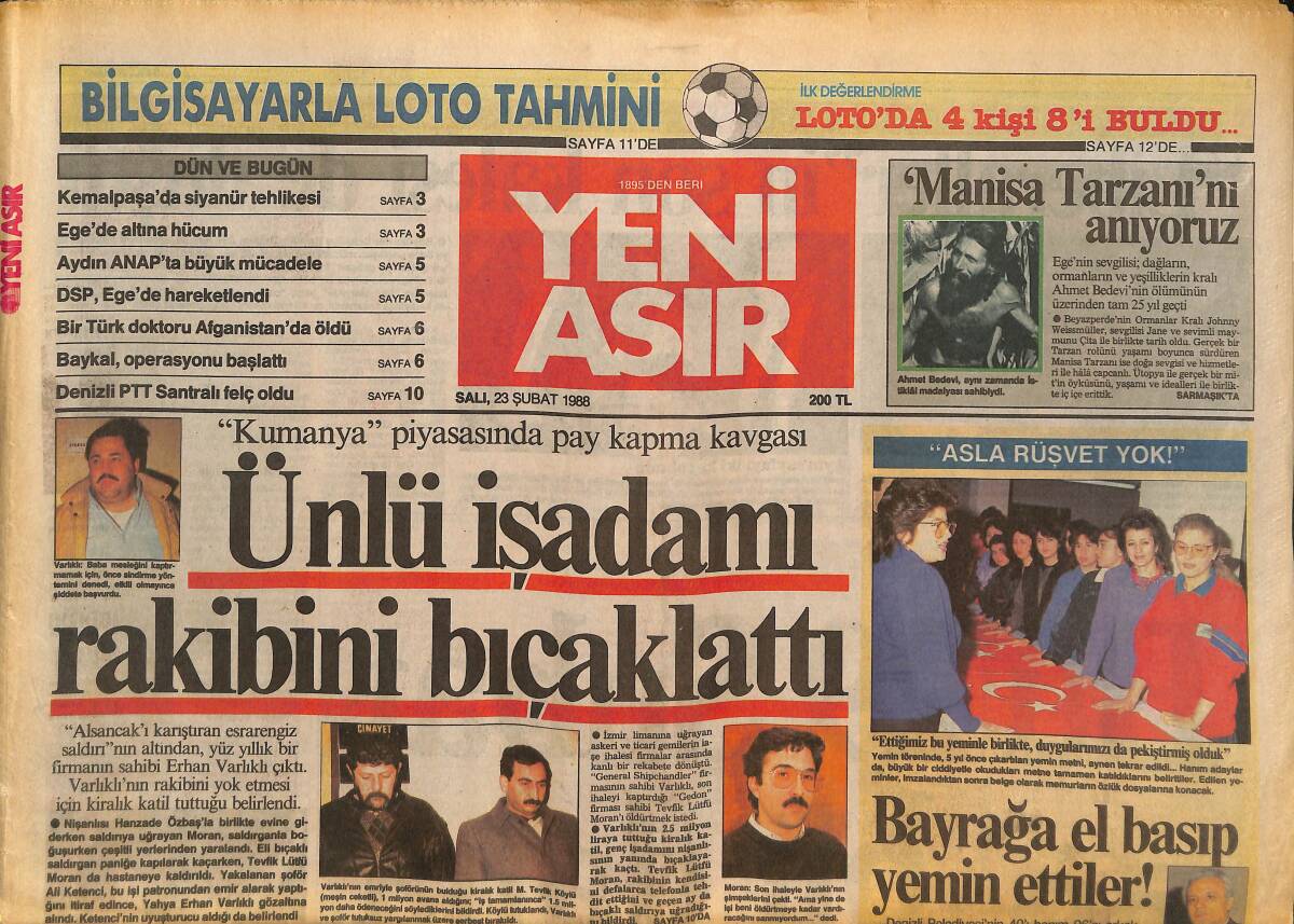 Yeni Asır Gazetesi 23 Şubat 1988 - Boğaz'da Gemi Yandı - Denizli PTT Santralı Felç Oldu GZ133770 - 1