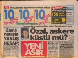 Yeni Asır Gazetesi 23 Temmuz 1989 - Turgut Özal, Kurmay subayların diploma töreni yerine, 