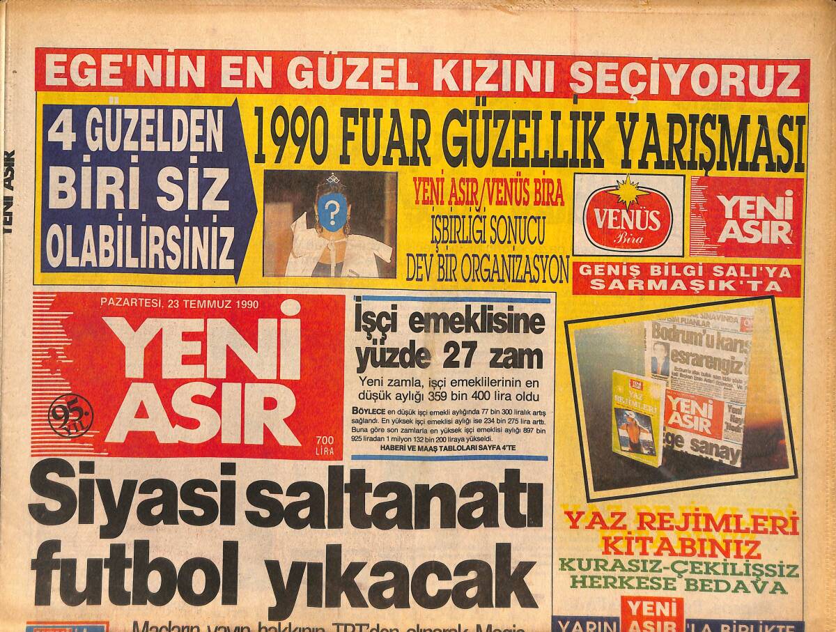 Yeni Asır Gazetesi 23 Temmuz 1990 - Bakan Adnan Kahveci'nin Fotoğrafları Yakıldı - Maçların Yayın Hakkı TRT'den Alındı GZ132220 - 1