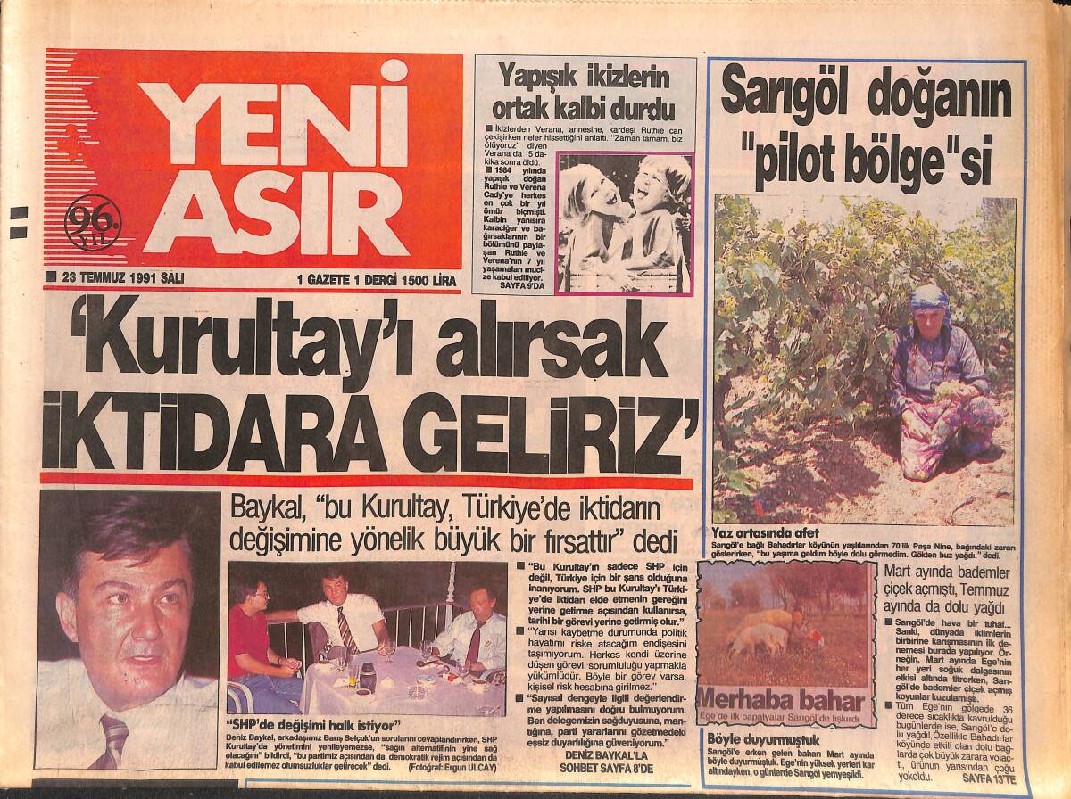 Yeni Asır Gazetesi 23 Temmuz 1991 - Venglos İle Aktuna Kapıştı - Atina'da Şok GZ134409 - 1