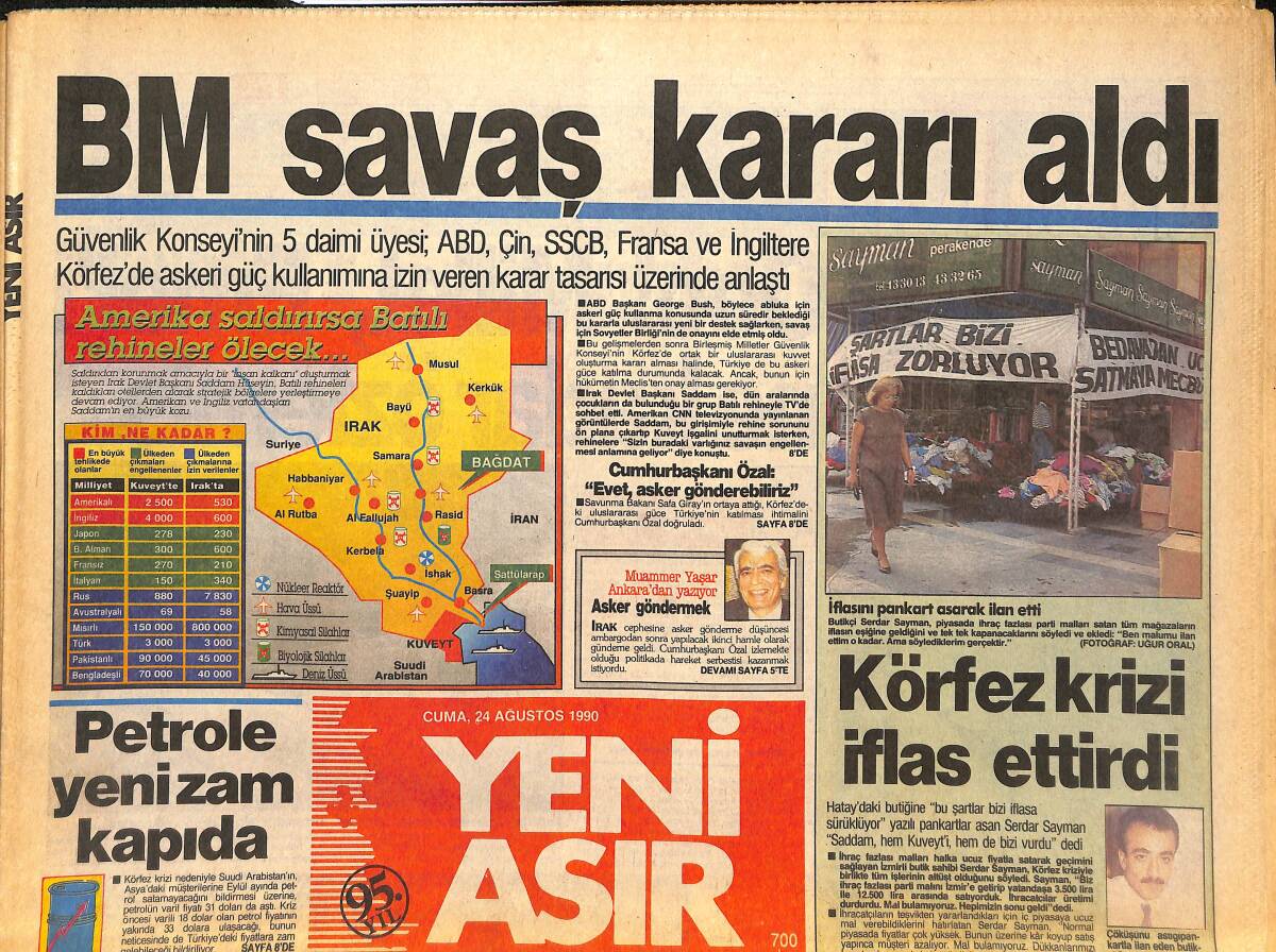 Yeni Asır Gazetesi 24 Ağustos 1990 - Türk Futbolunda Rıdvan Dilmen Şoku - BM Savaş Kararı Aldı GZ133745 - 1