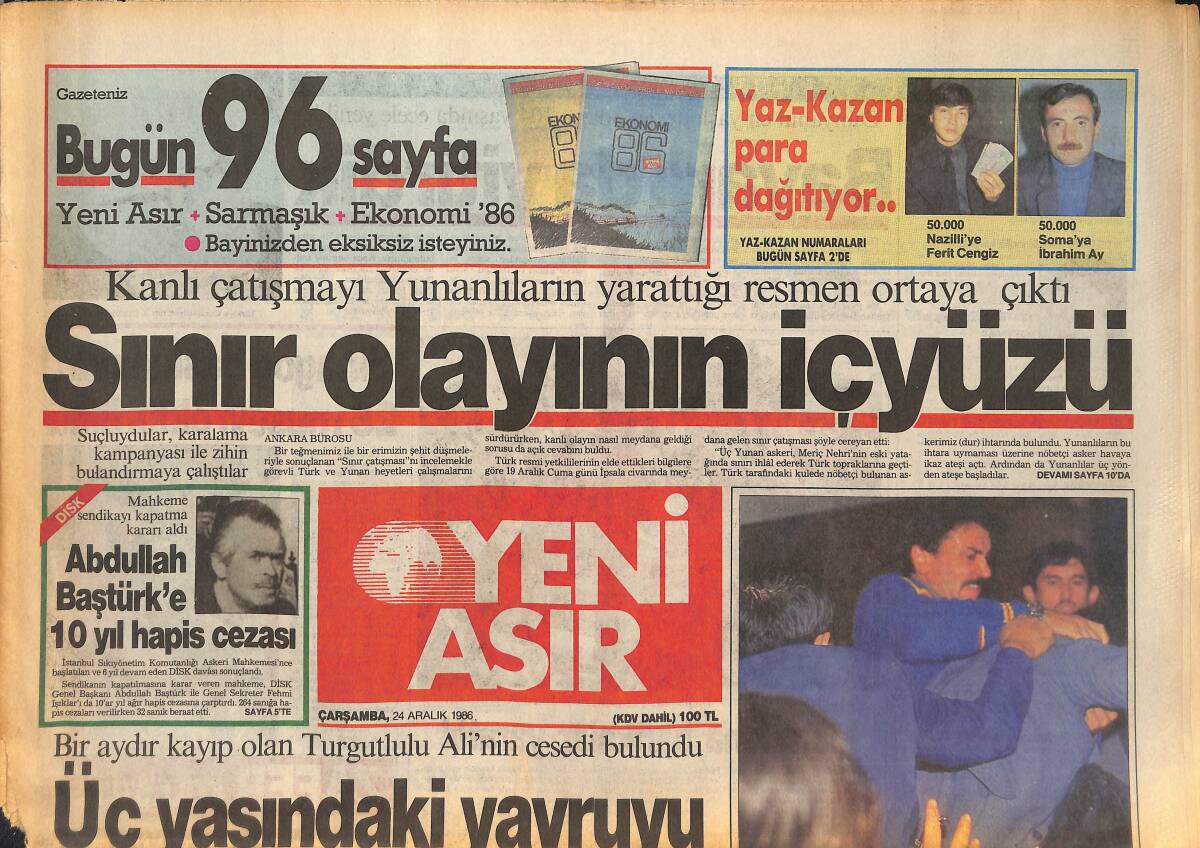 Yeni Asır Gazetesi 24 Aralık 1986 - Galatasaray Devre Arası Almanya'ya Gidecek - Abdullah Baştürk'e 10 Yıl Hapis Cezası GZ134076 - 1