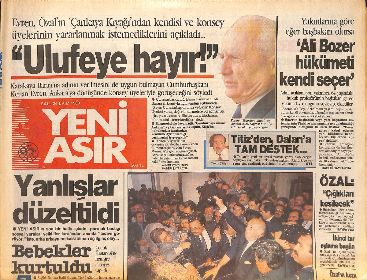 Yeni Asır Gazetesi 24 Ekim 1989 - Avusturya'yı İmha Planı Hazır - Karşıyaka'daki Kötü Gidişe Kim Dur Diyecek ? GZ134081 - 1