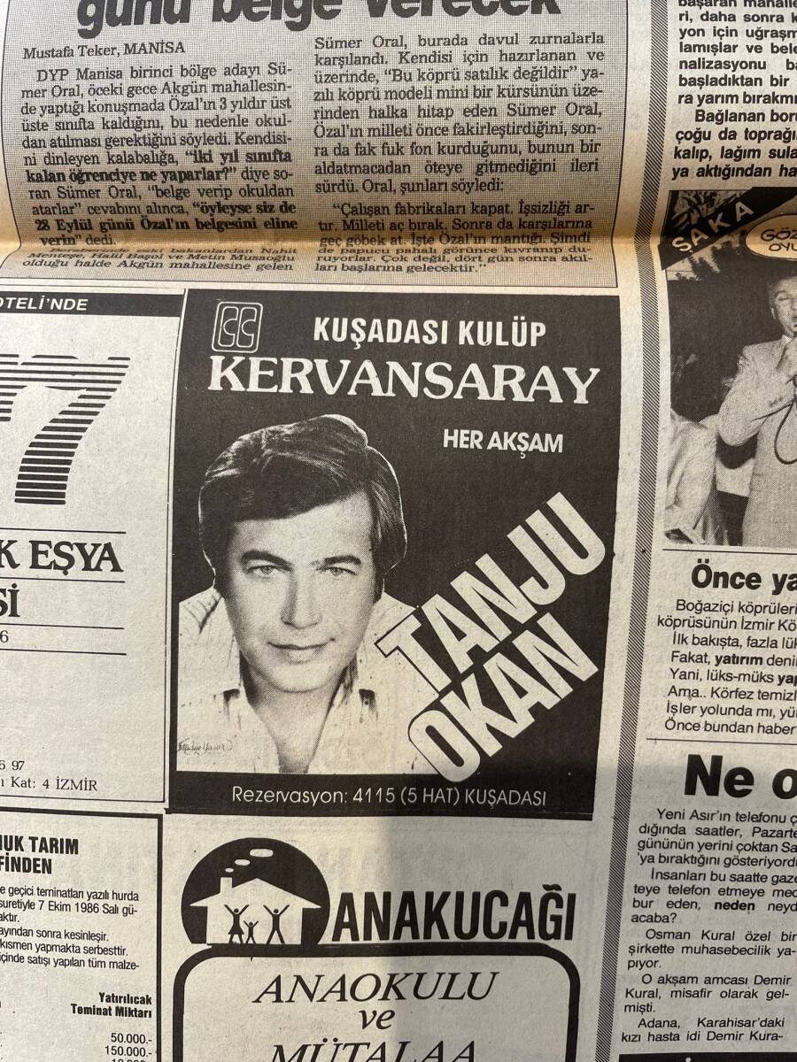 Yeni Asır Gazetesi 24 Eylül 1986 - Özal'a Hava Muhalefeti - Tanju Çolak 6 Gol Attı - Tanju Okan Afiş GZ136562 - 2